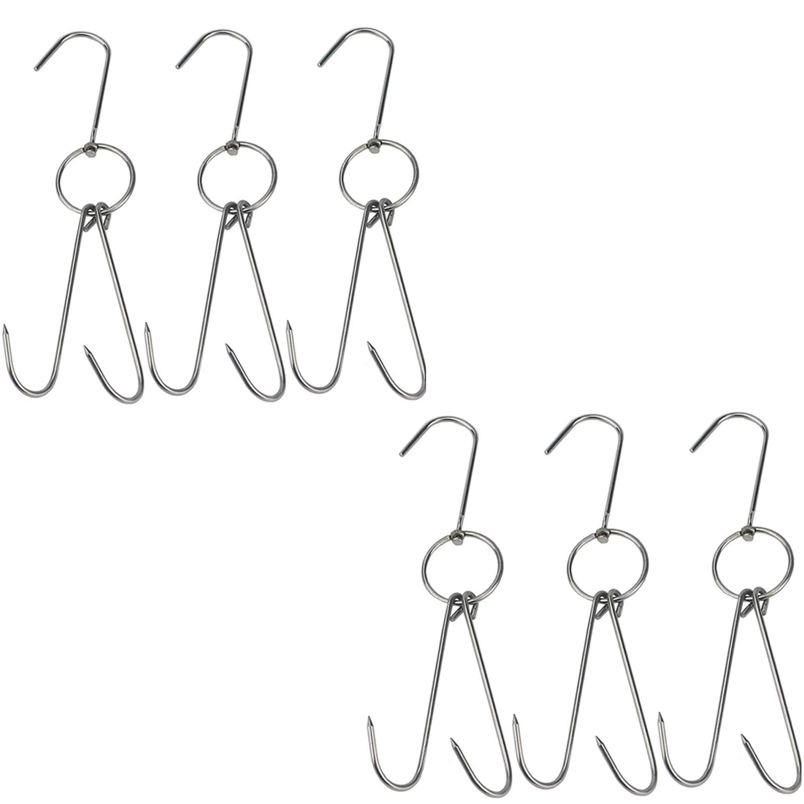 Tihood 6Pcs 9.4'' Stainless Steel Double Meat Hooks Roast Duck Bacon Shop Hook Bbq Grill Hanger Cooking Tools Accessories (6 Pac