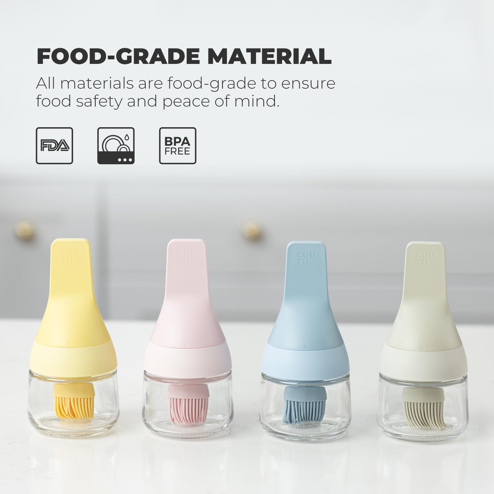 Zuutii Oil Dispenser With Silicone Brush For Cooking, Glass Oil Bottle With Heat Resistant Basting Brushes For Baking, Food Brus