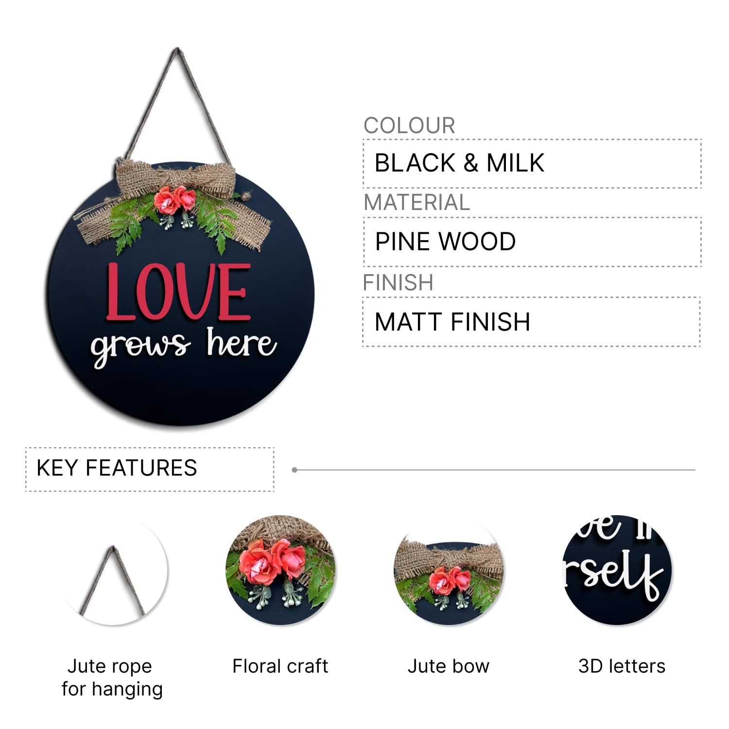 Chalk My Theme Love Grows Here Wall Hanging Decor For Living Room Stylish Aesthetic Room Decor Items Decoration For Living Room
