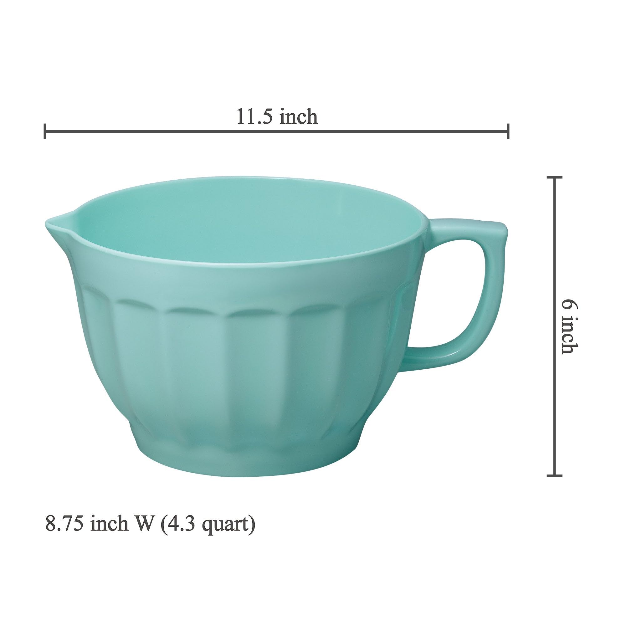 UPware Melamine Batter Bowl 4.3 qt with Pour Spout & Handle, Non-Slip Base, Latte Blue, Model A_546B