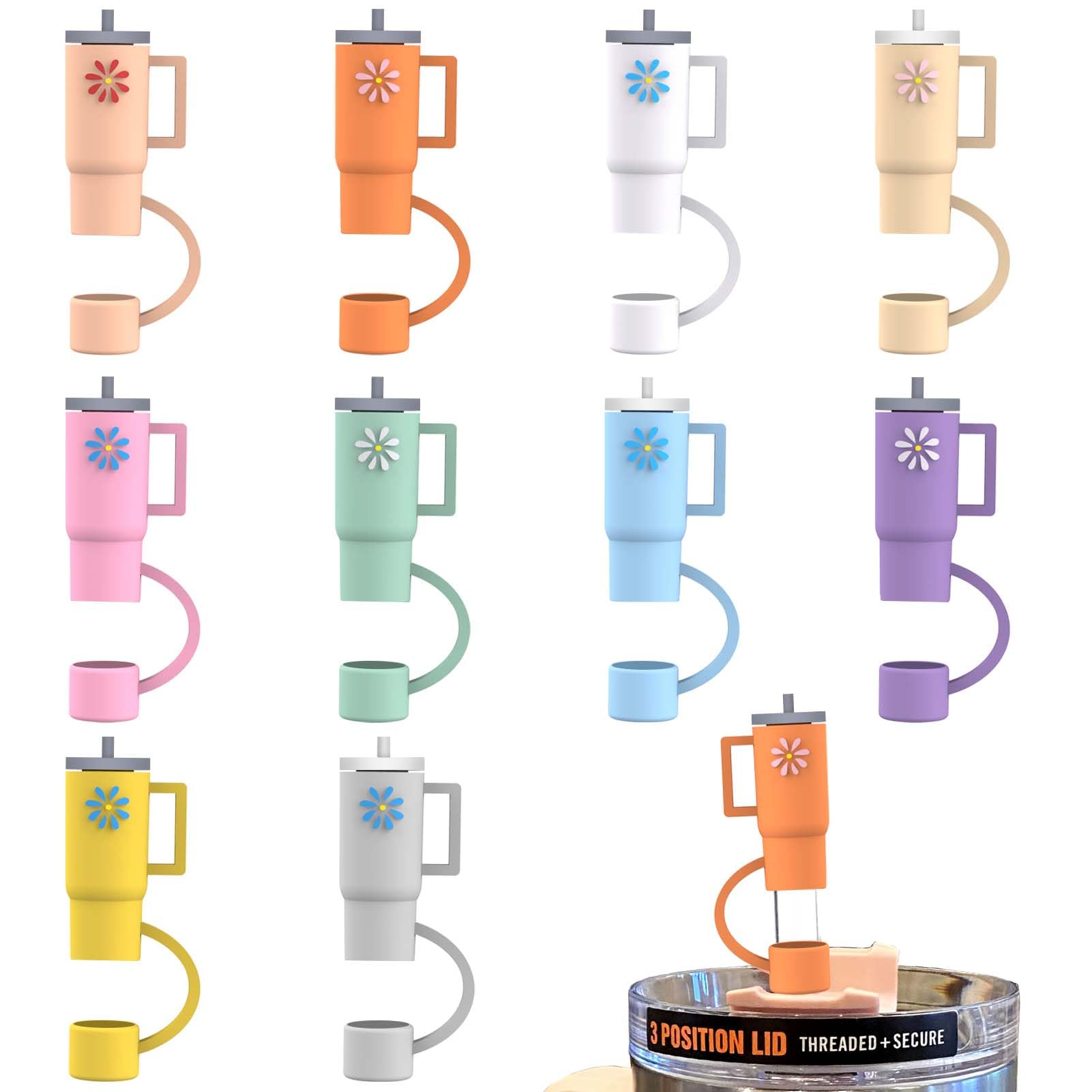 Aiersa 10Pcs Straw Cover Cap For Stanley Cup, Silicone Straw Topper Compatible With Stanley 30&40 Oz Tumbler With Handle