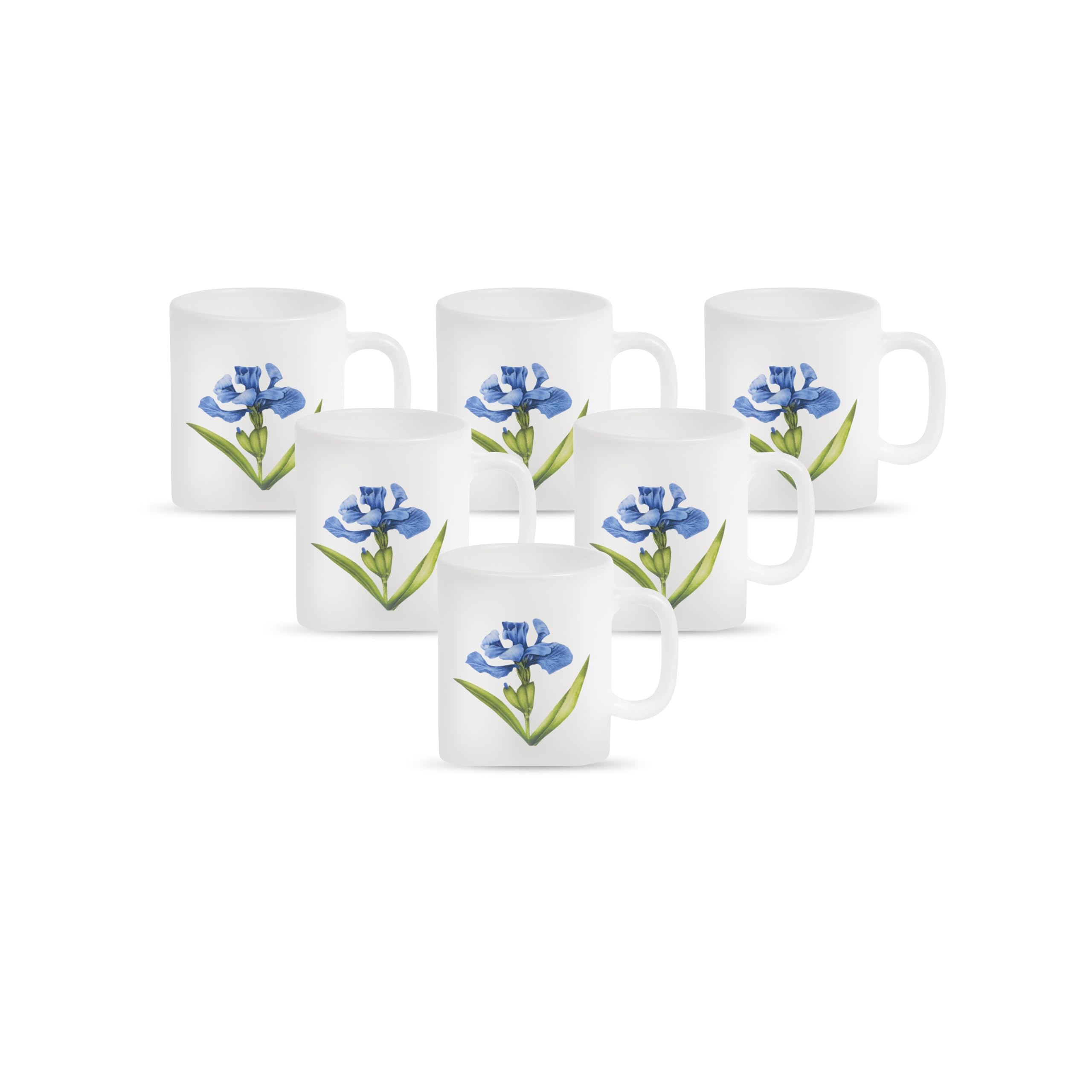 La Opala Diva, Opal Glass Crockery | Coffee Mug Cylinder Regular, Set of 6 | Royal Iris, 190 ml | for Tea & Coffee | Microwave S