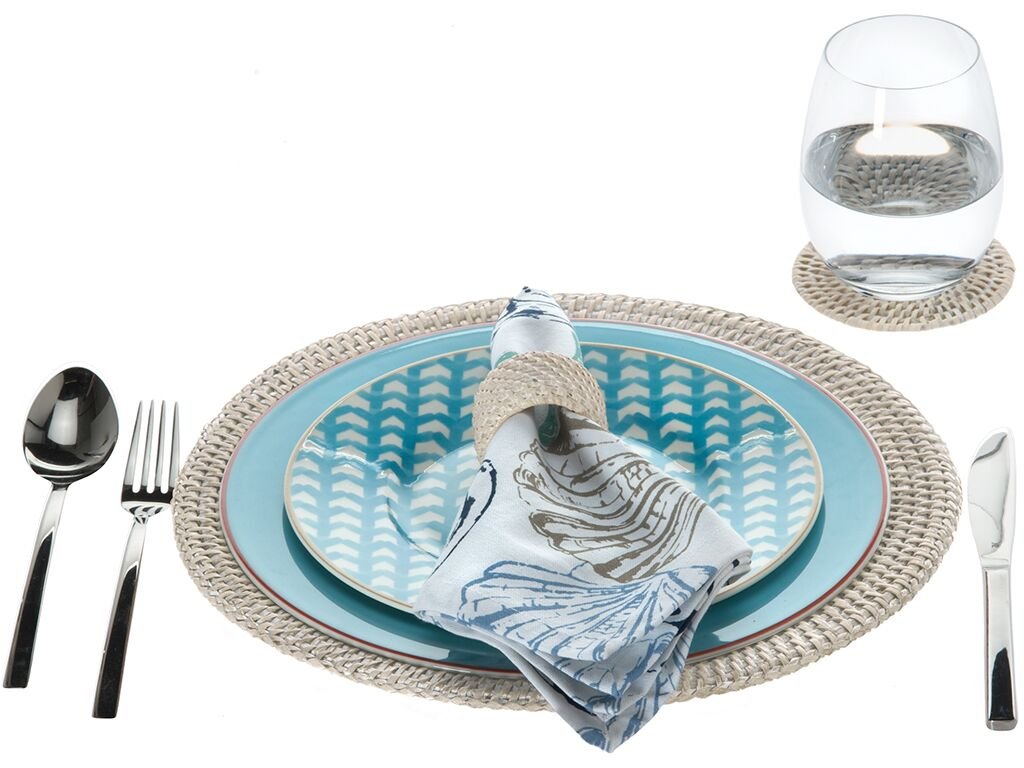 Kouboo Round Rattan Charger Plate, White Wash (Pack Of 2), 12.5 Inches X 12.5 Inches