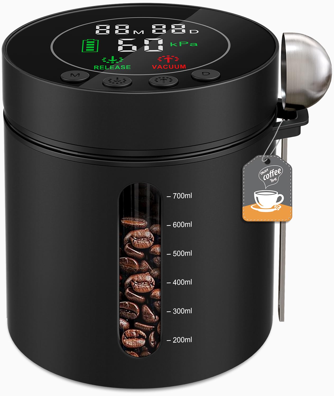 Zdxbo Coffee Bean Container Rechargeable With Led Display Window