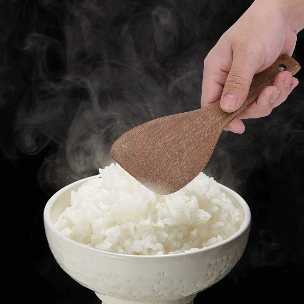 Fdit Kitchen Cooking Tool Shovel Wooden Spatula Fried Rice Turner Utensils Cooking Roasting(Semicircular)