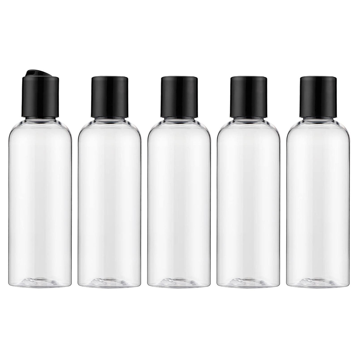 Owlyee Travel Bottle, 3.4Oz Plastic Shampoo Container (5Pcs) Empty Lotion Tsa Toiletries With Disc Top Flip Cap (100Ml, Clear)