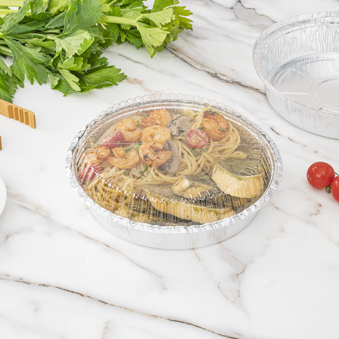 Restaurantware Lids Only: Foil Lux Plastic Lids For 8 Inch To Go Pans 100 Round Plastic Dome Lids - Pans Sold Separately Dome De