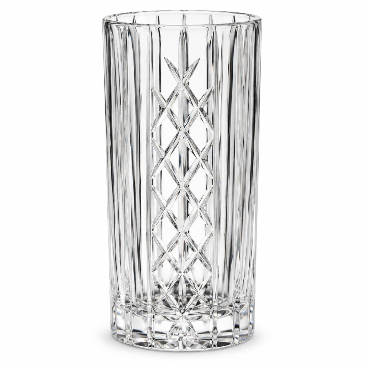 TABLEJOY By Nachtmann Handcut Diamond with Killi Cut Long Drink Tumbler Set of 4 | Crystal Drinking Glasses | Made in Germany
