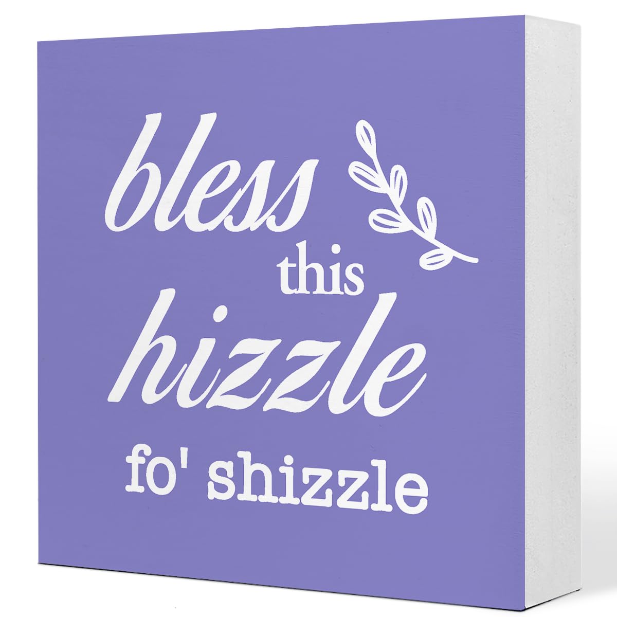 Purple Bless This Hizzle for Shizzle Sign Wooden Block,Funny Humor Home Decor for Shelves,Farmhouse Home Desk Decor,House Warmin