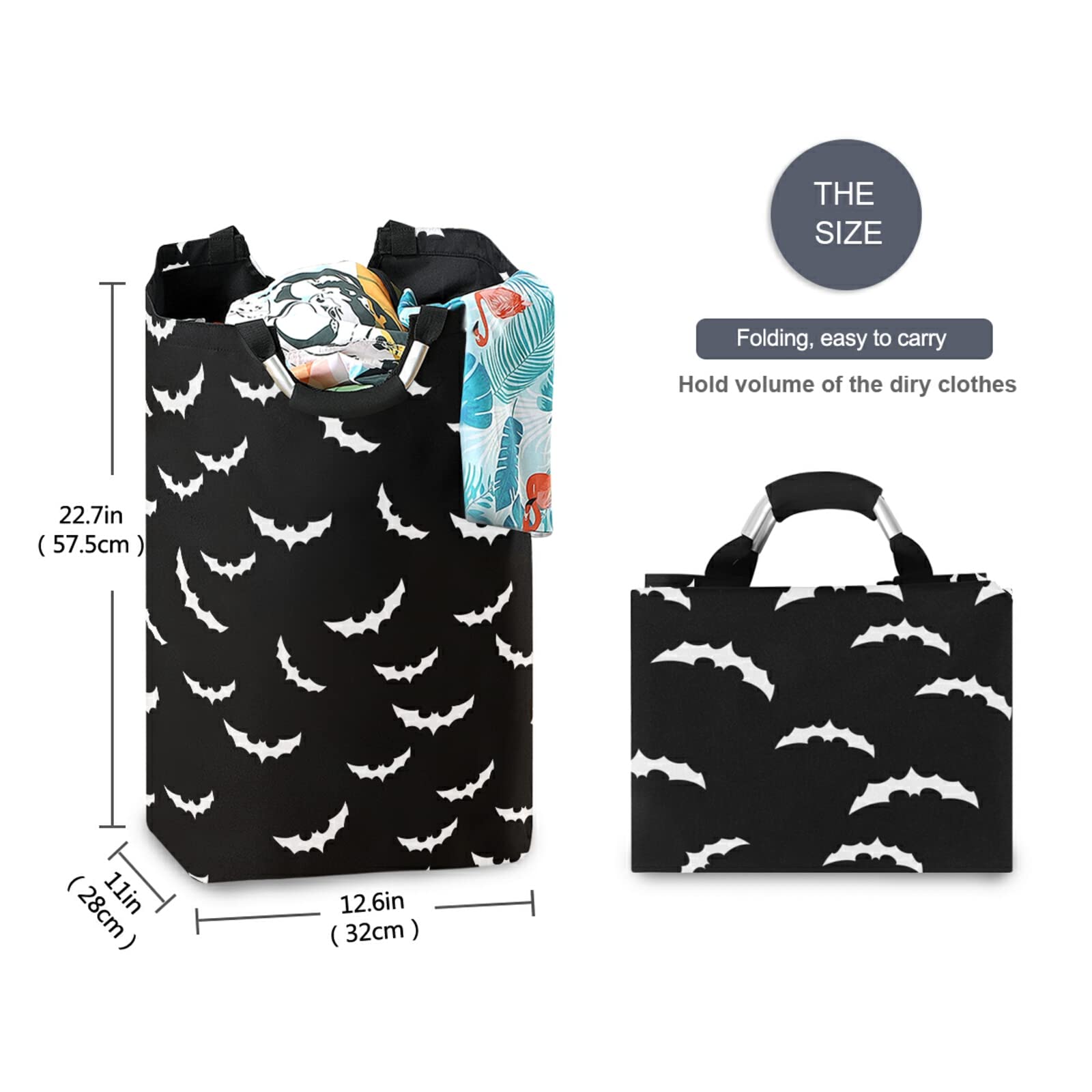 Xuwu 50L Laundry Basket Halloween Bats Goth Foldable Laundry Hamper With Padded Handles Waterproof Durable Clothes Hamper Storag