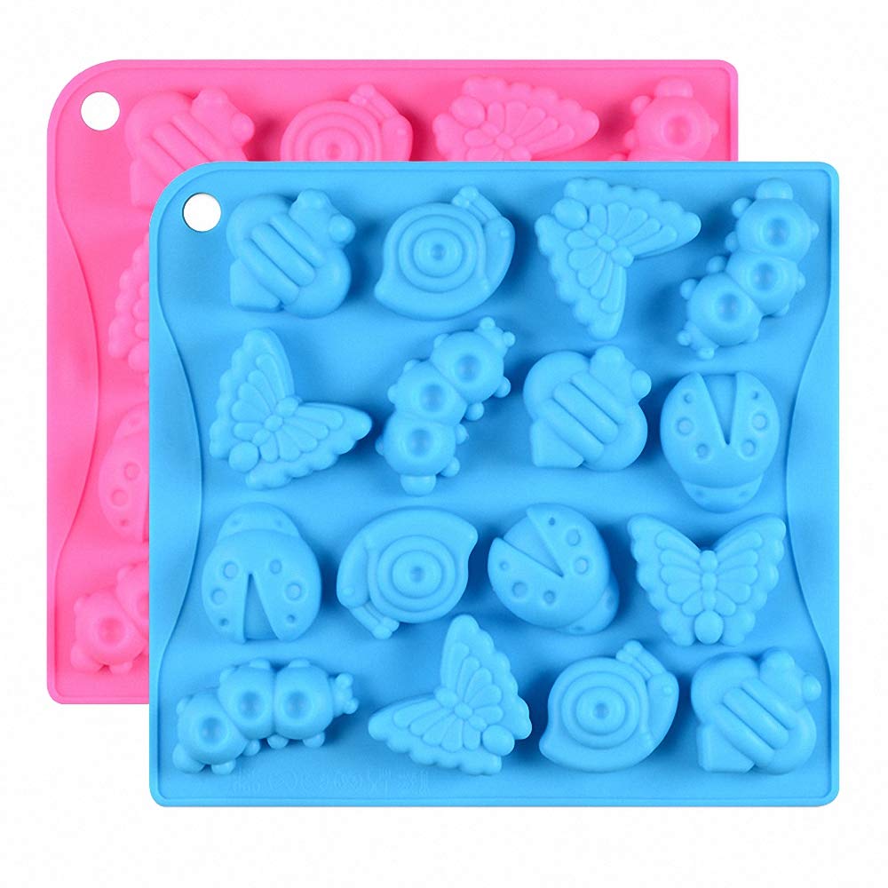 2Pcs 16 Cavity Insect Silicone Molds Butterfly Snail Ladybug Bee Bug Chocolate Candy Mold Insects Crayon Wax Melt Mini Soap Moul