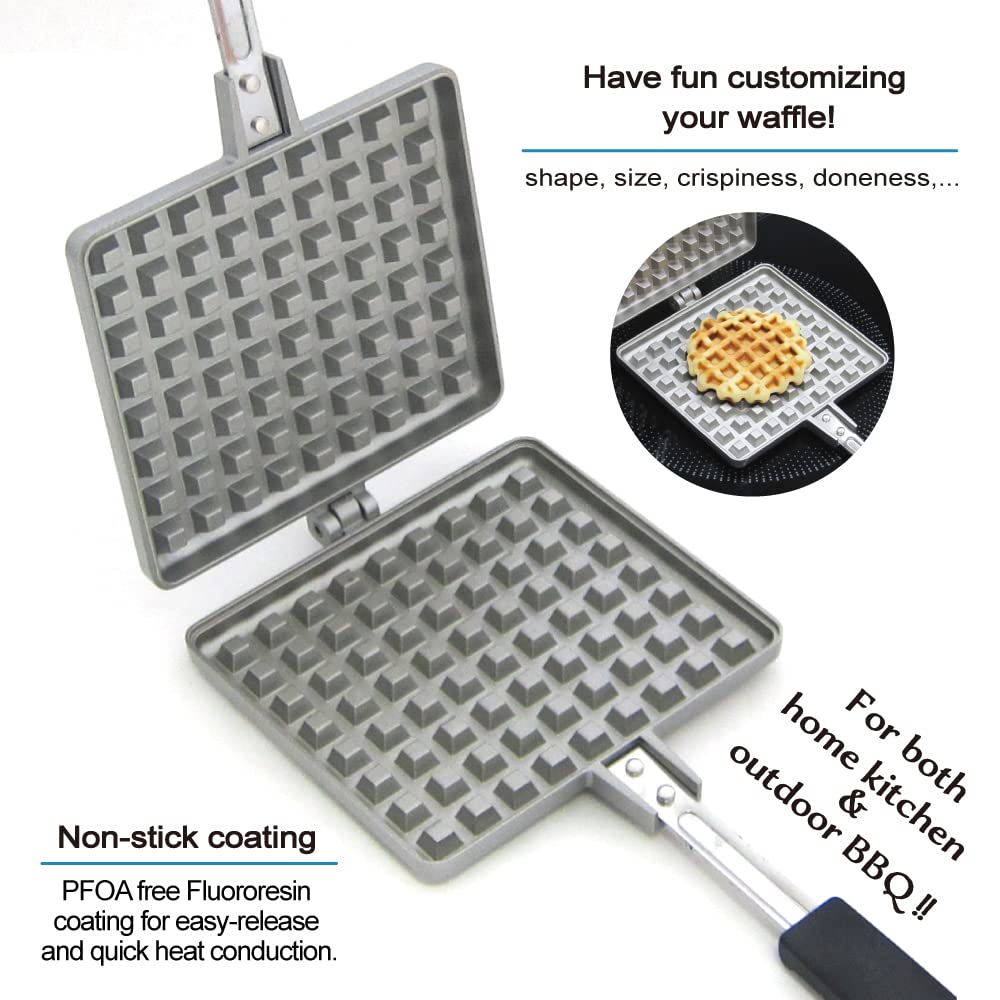 Waffle Maker [ Made in Japan ] Has Nonstick Coating  5.43 x 5.42 inch Portable DIY Waffle Maker for Kitchen and Camping