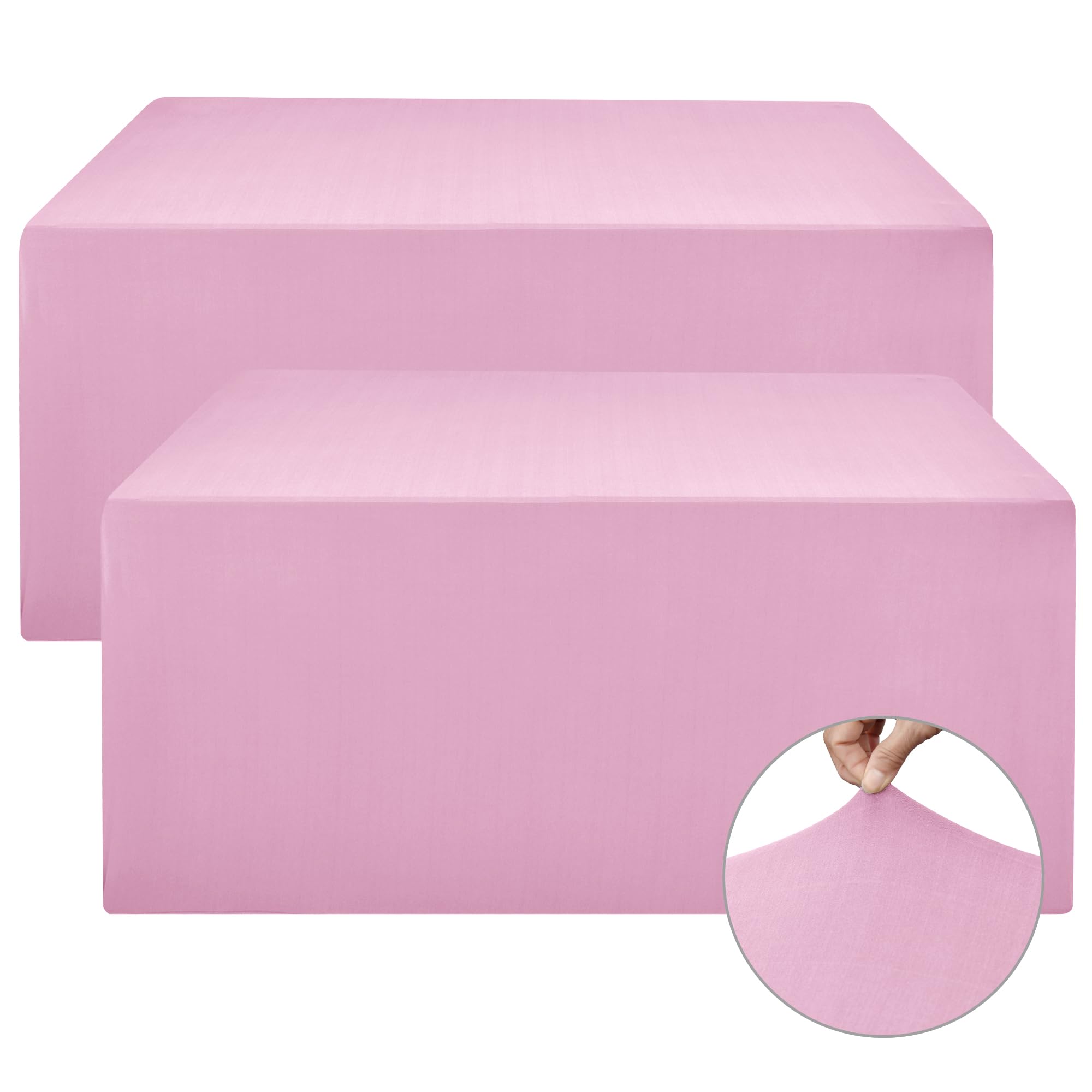 Nasitos Pink Fitted Table Covers Stretch Spandex - 72 x 30 Inch - 2 Pack Rectangle Table Clothes for 6 Foot Folding Tables, Wrin