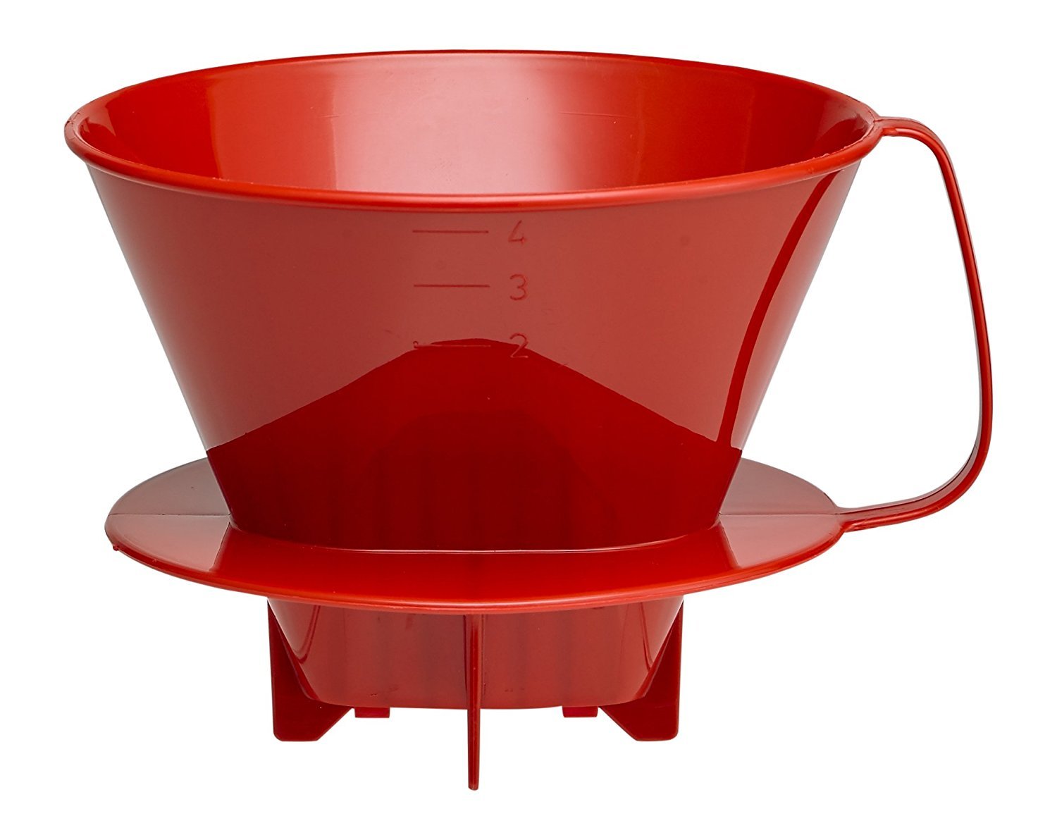 Fino Pour-Over Coffee Brewing Filter Cone, Number 4-Size, Red, Brews 8 To 12-Cups