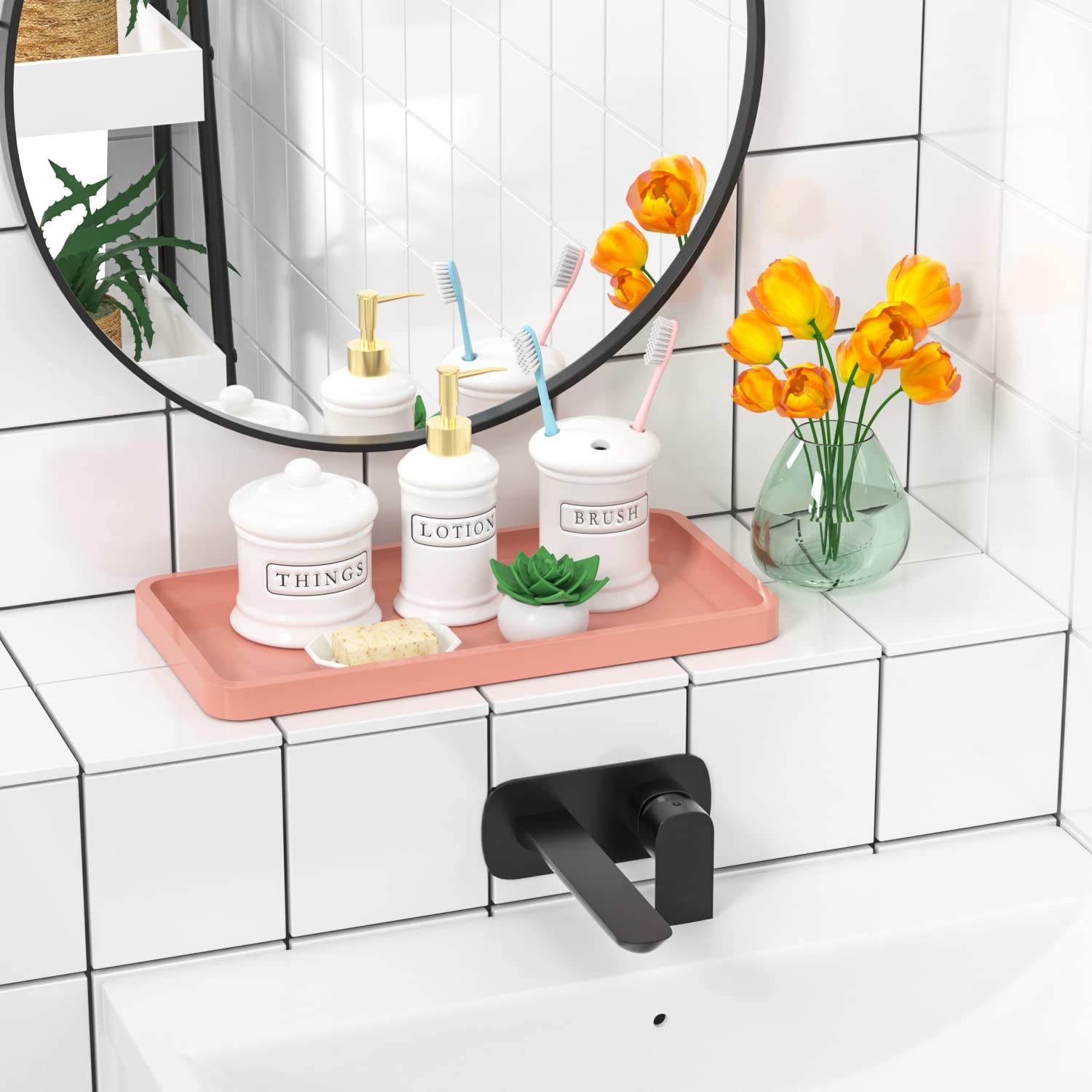 Bathroom Vanity Tray For Countertop - Bamboo Organizer Tray For Dresser Tops, Toilet, Perfume Small Decorative Tray Wood Tray Fo