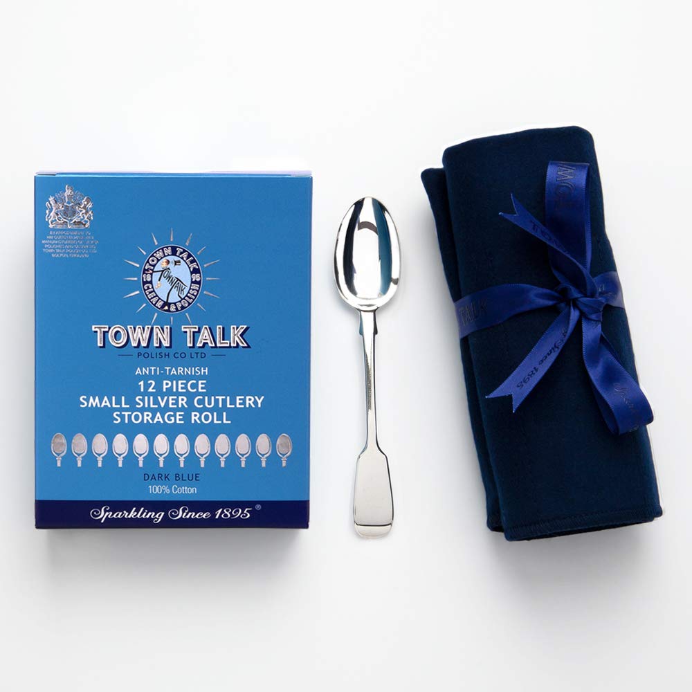 Town Talk 12 Section Silver Teaspoon Or Salad Fork Storage Roll, Blue