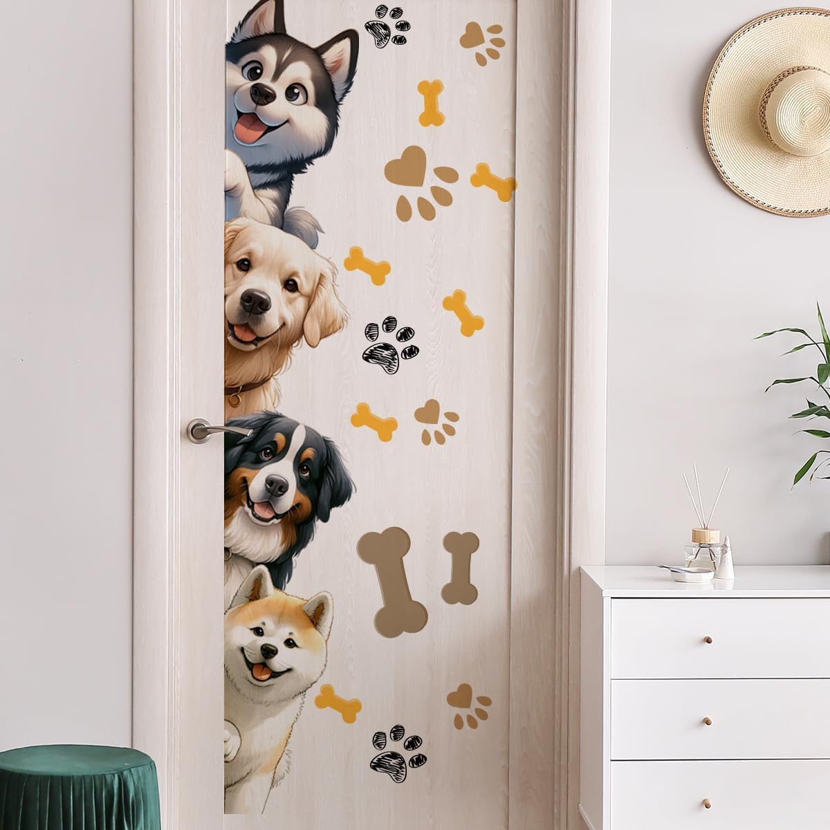 44.9 X 9.8 Inch Dog Door Decals Cartoon Animal Wall Sticker Dog Wall Decals For Kids Baby Nursery Playroom Bedroom Classroom Kin
