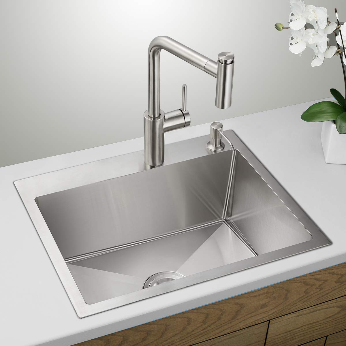 Ougoo 24 X 18 Inch Drop-In Tight Radius Kitchen Sink, Stainless Steel Topmount Handmade Single Bowl