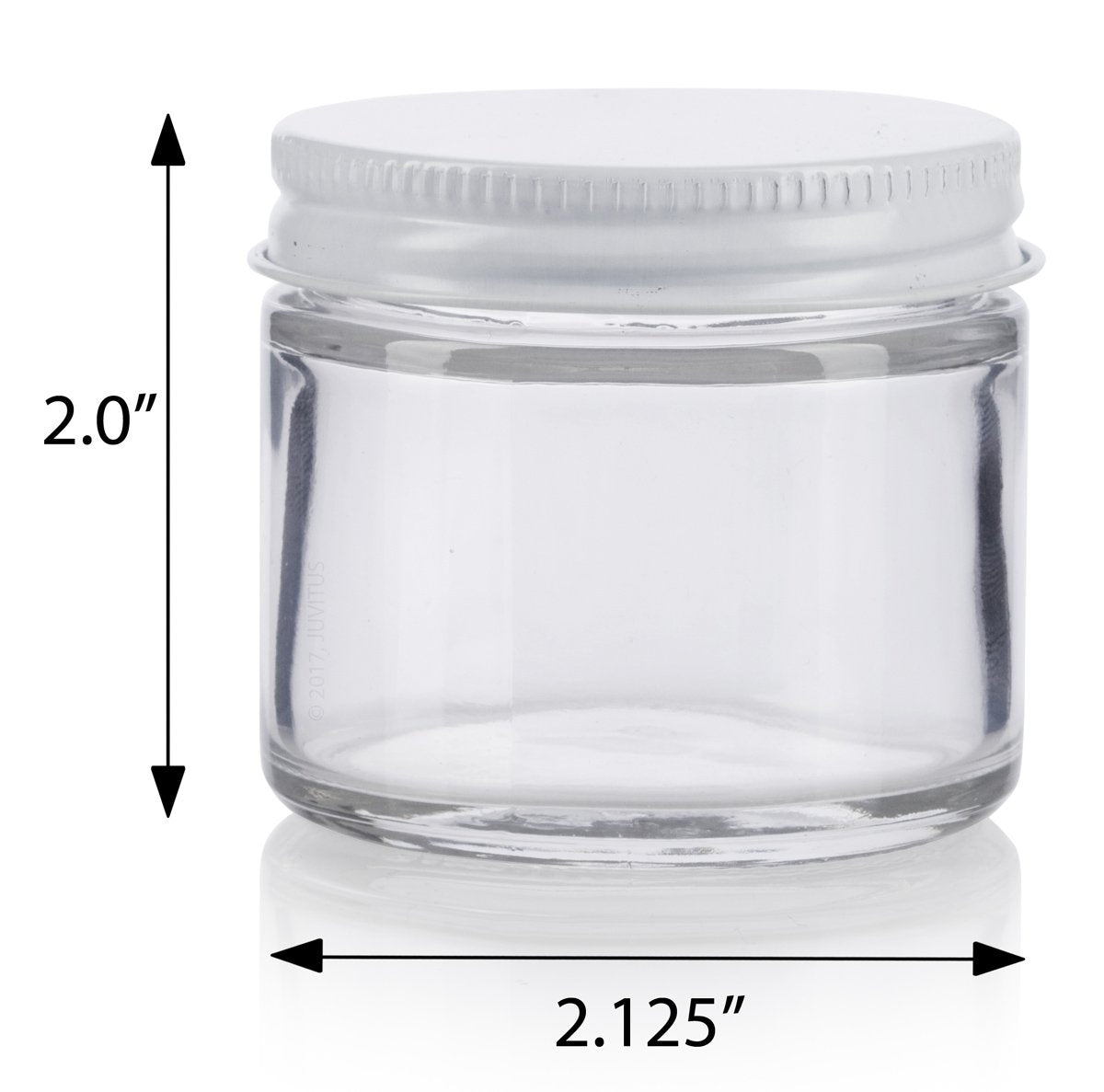2 Oz / 60 Ml Clear Thick Glass Straight Sided Jar With White Metal Airtight Lid (12 Pack)