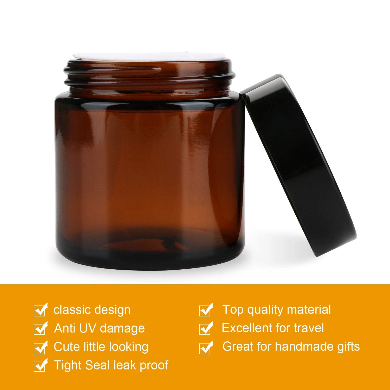 Encheng 25Pack Of 4 Oz Amber Round Glass Jars, With Inner Liners And Black Lids,Empty Cosmetic Containers,Cream Jars