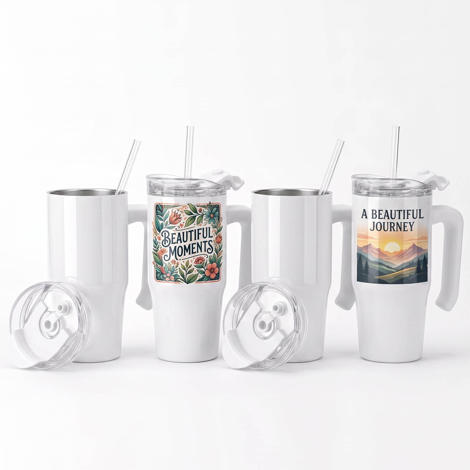 AGH 20 oz Sublimation Tumbler with Handle,4 Pcs Stainless Steel Tumbler with Lid and Straw,Double Wall Insulated Coffee Mug, Bla