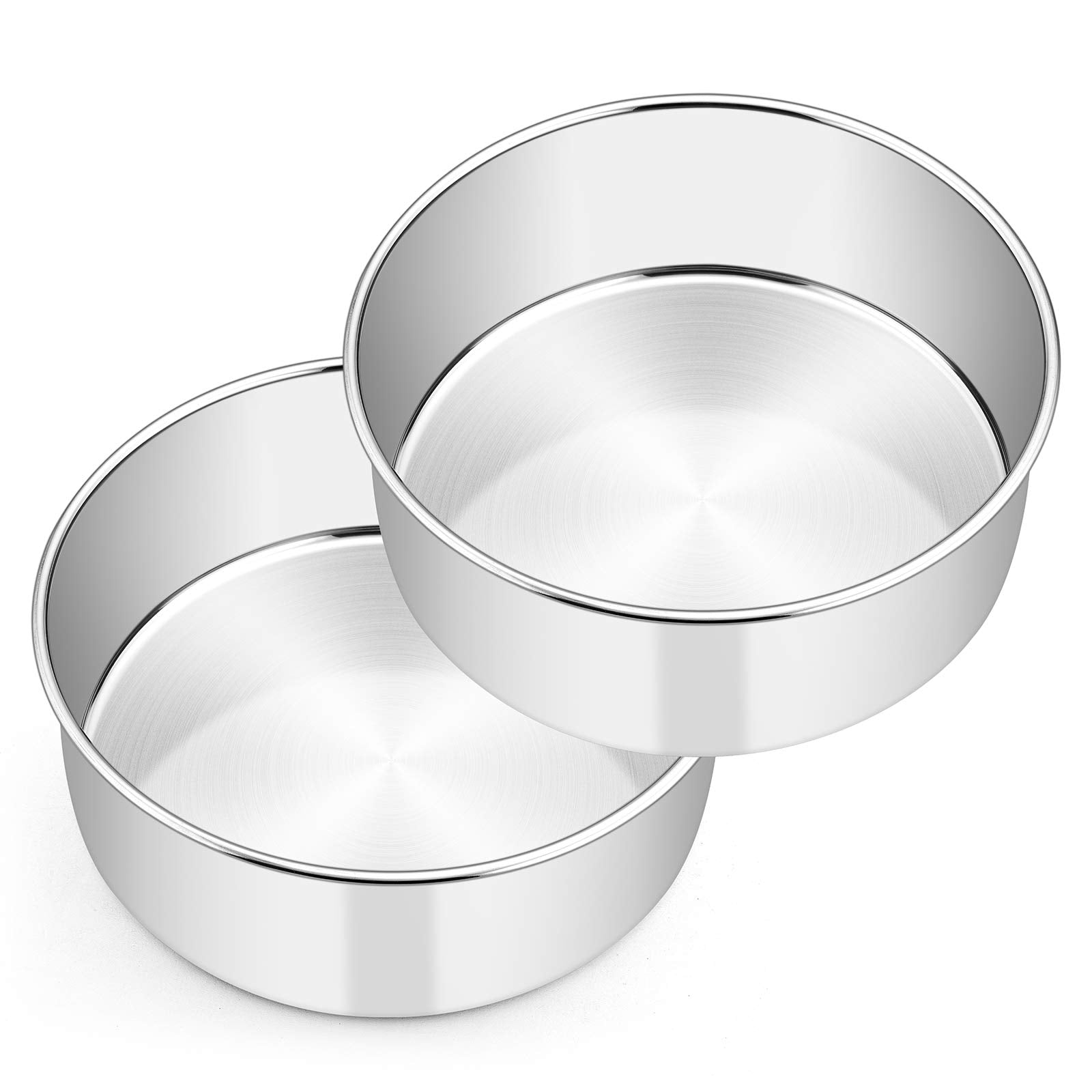 9 X 3 Inch Round Cake Pans, E-Far Stainless Steel Deep Cake Baking Pan For Layer Cake Chiffon Cheesecake, Healthy Metal Cake Tin