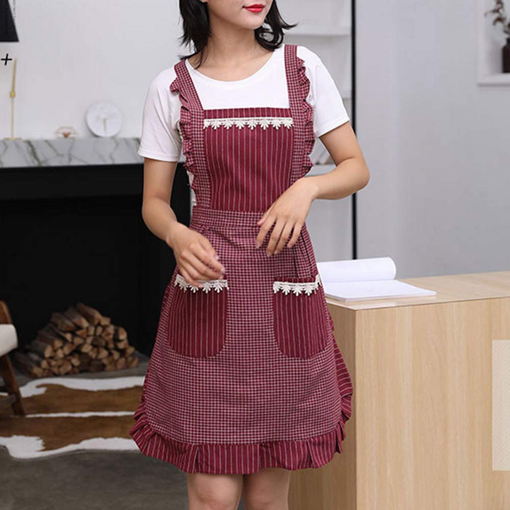 Cute Apron For Women With Pockets, Comfortable Kitchen Apron, Perfect For Cafe Shop, Baking, Gardening, Cooking, Red