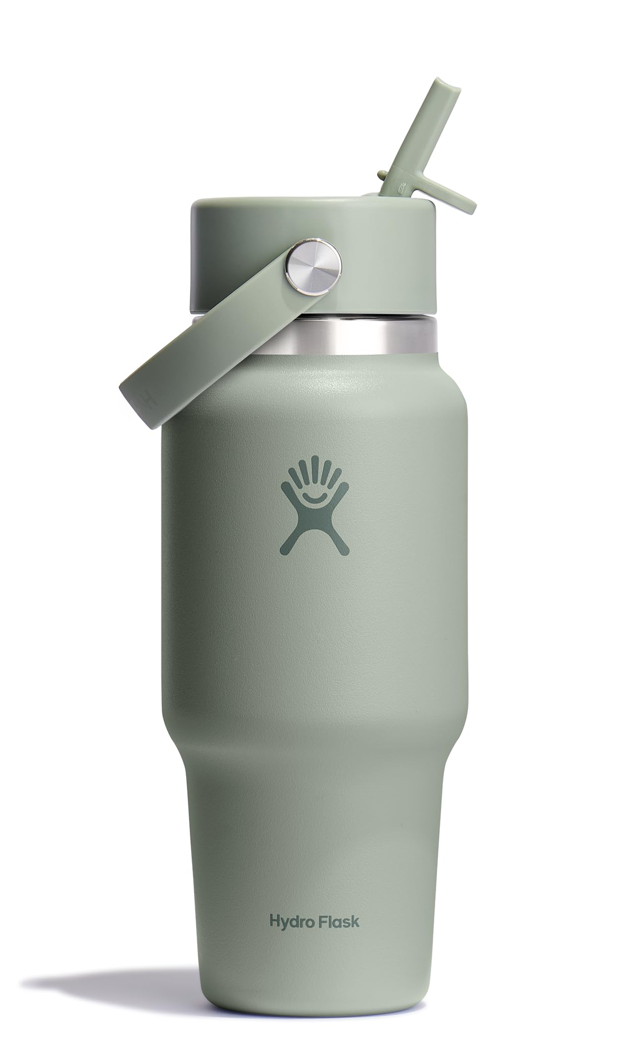 Hydro Flask Travel Water Bottle - Insulated Stainless Steel - Wide Straw Lid, Non Spill, Leakproof in 24 Oz Agave Green