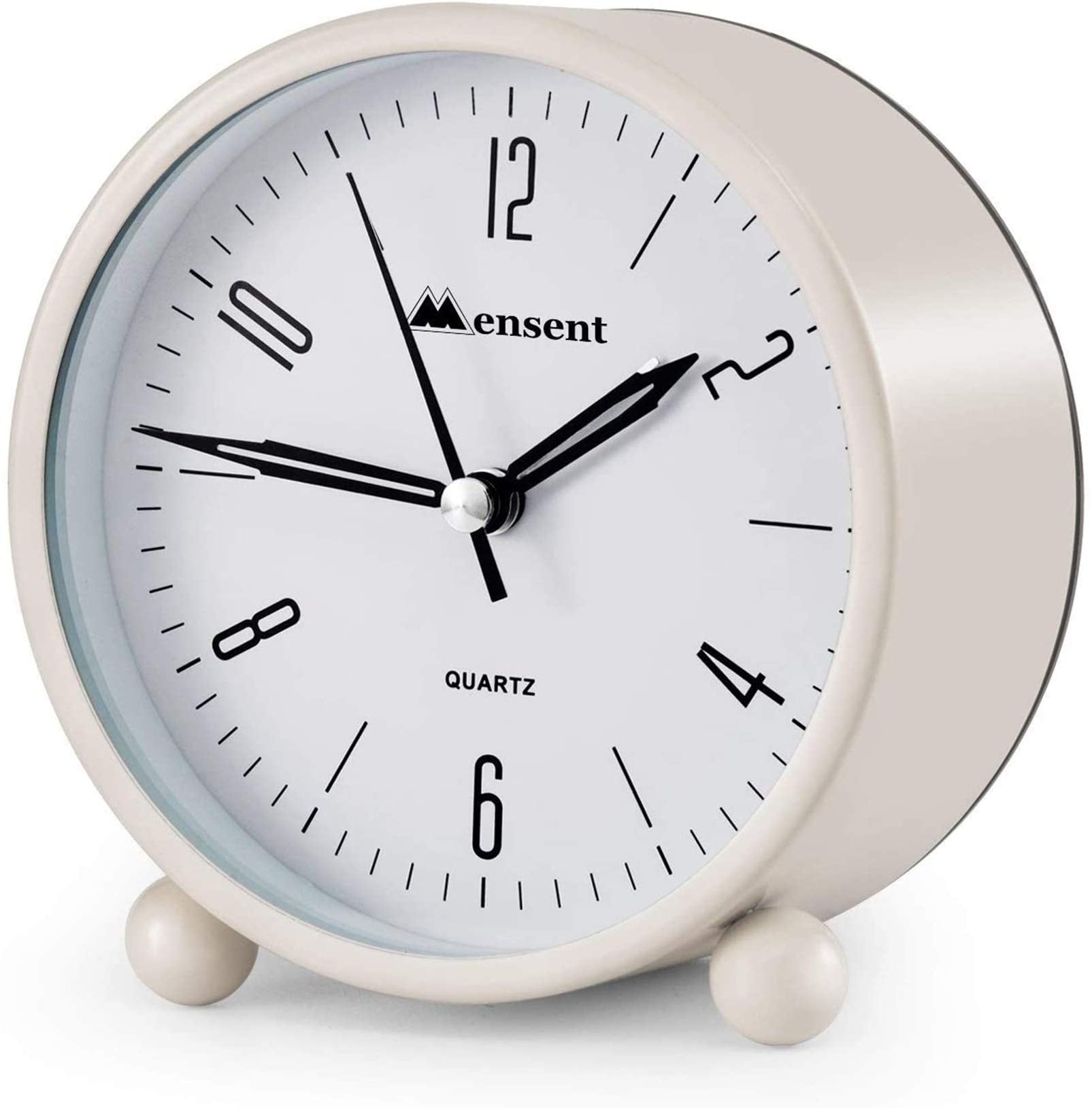 Mensent 4 Inch Round Silent Analog Alarm Clock, Non Ticking, With Night Light, Battery Powered, Simple Design For Office Or Bedr