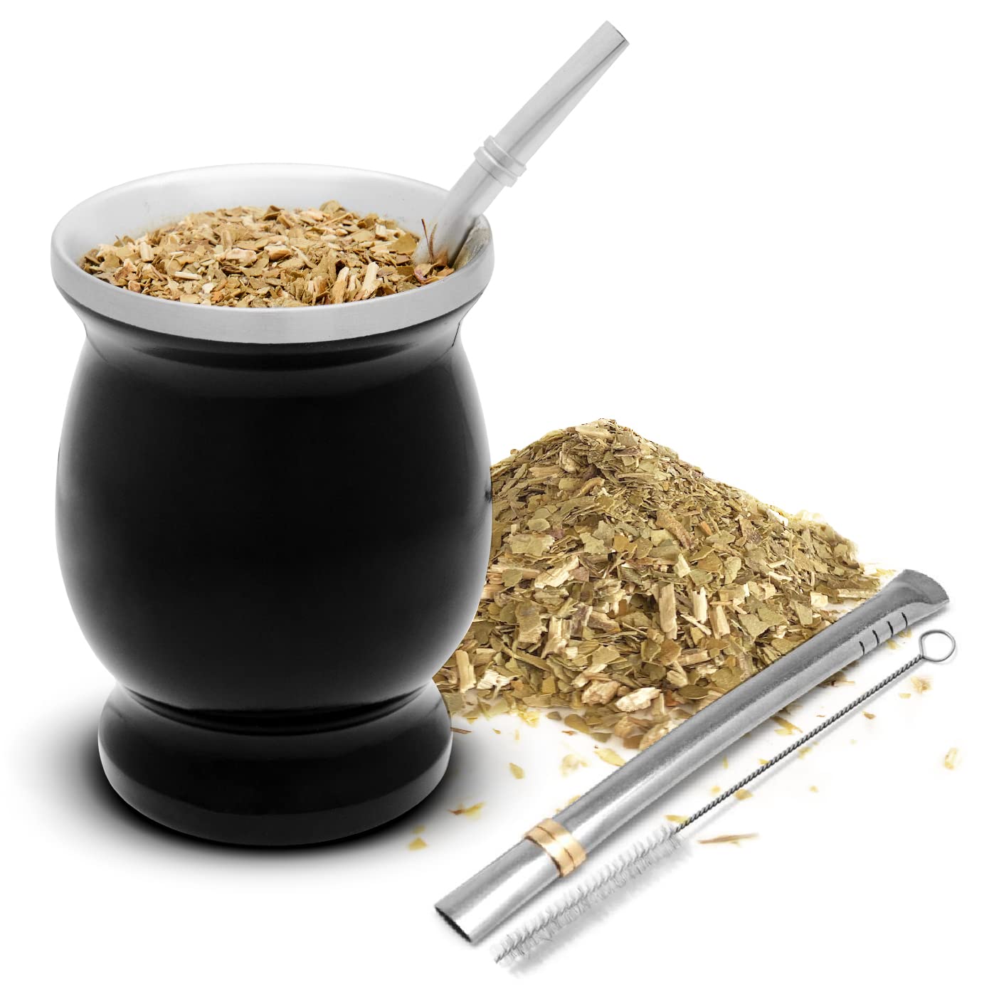 Balibetov Mate Cup And Bombilla Set - Yerba Mate Set Includes One Yerba Mate Cup, Two Bombilla Mate (Straw) And Brush - Stainles