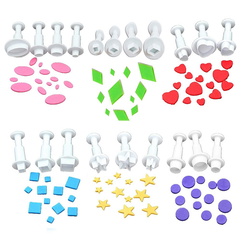 Cookie Cutters,Plunger Cutter Cake Decorating Supplies Fondant Molds,20 Pcs,Heart/Square/Oval/Circular/Star/Diamond,White,Dadam