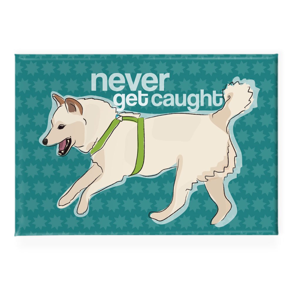 Pop Doggie Never Get Caught White Cream Shiba Inu Fridge Magnet