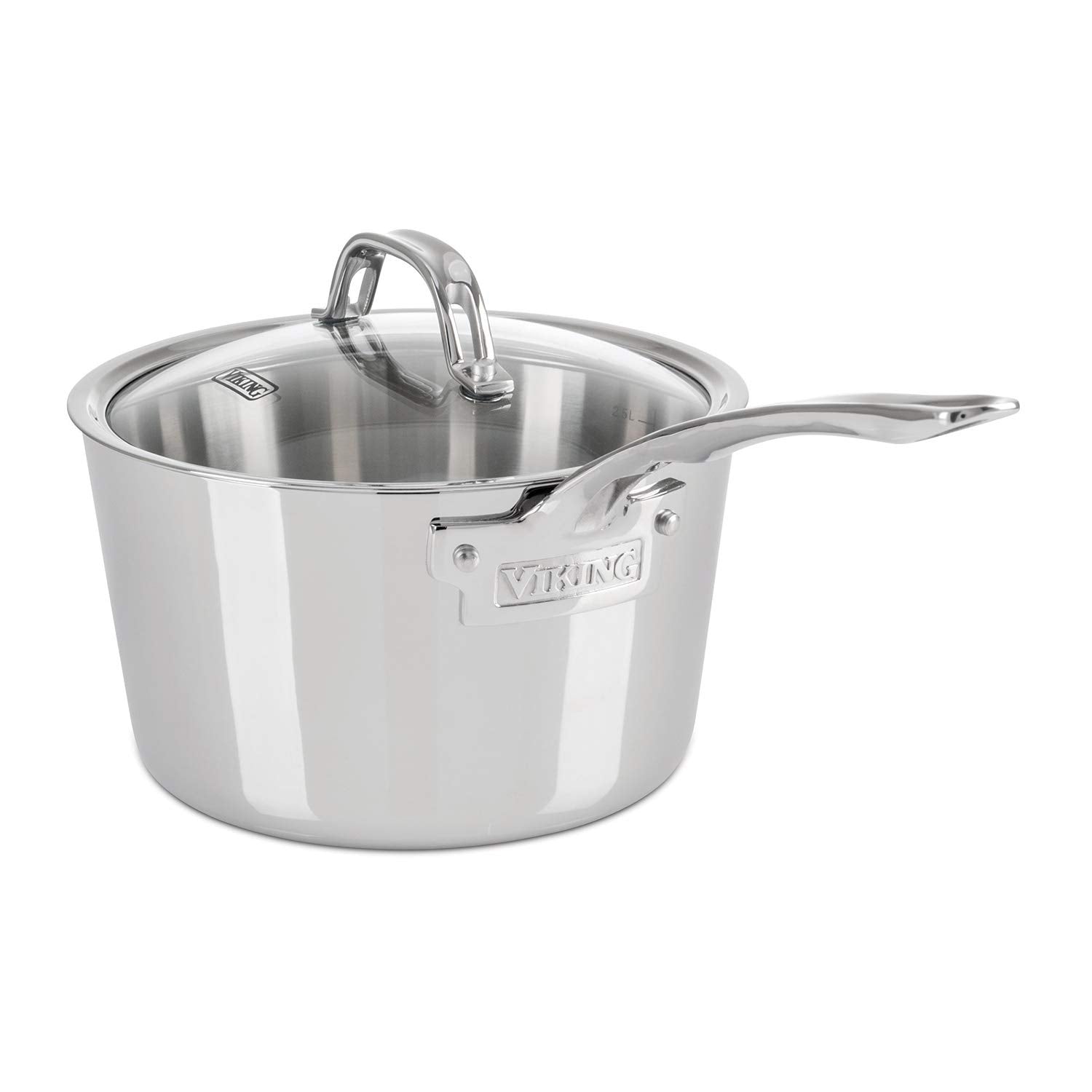 Viking Culinary Contemporary 3-Ply Stainless Steel Saucepan, 3.4 Quart, Includes Glass Lid, Dishwasher, Oven Safe, Works On All