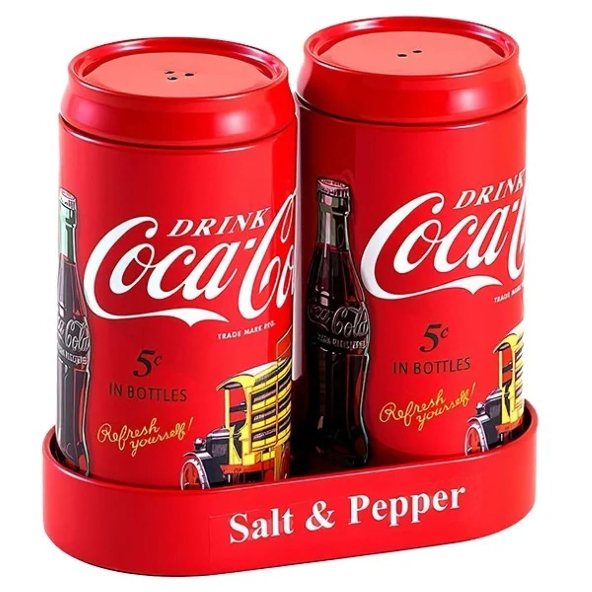 The Tin Box Company Coca Cola Salt And Pepper Set With Holder, Red (776817-12)