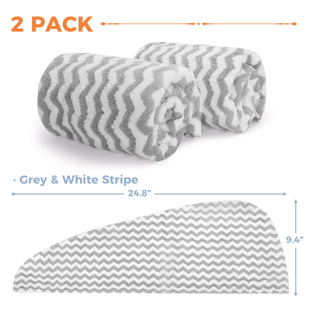 ELLEWIN Microfiber Hair Towel Wrap for Women 2 Pack,Adjustable Hair Drying Turban with Two Button,Anti Frizz,Super Absorbent Qui