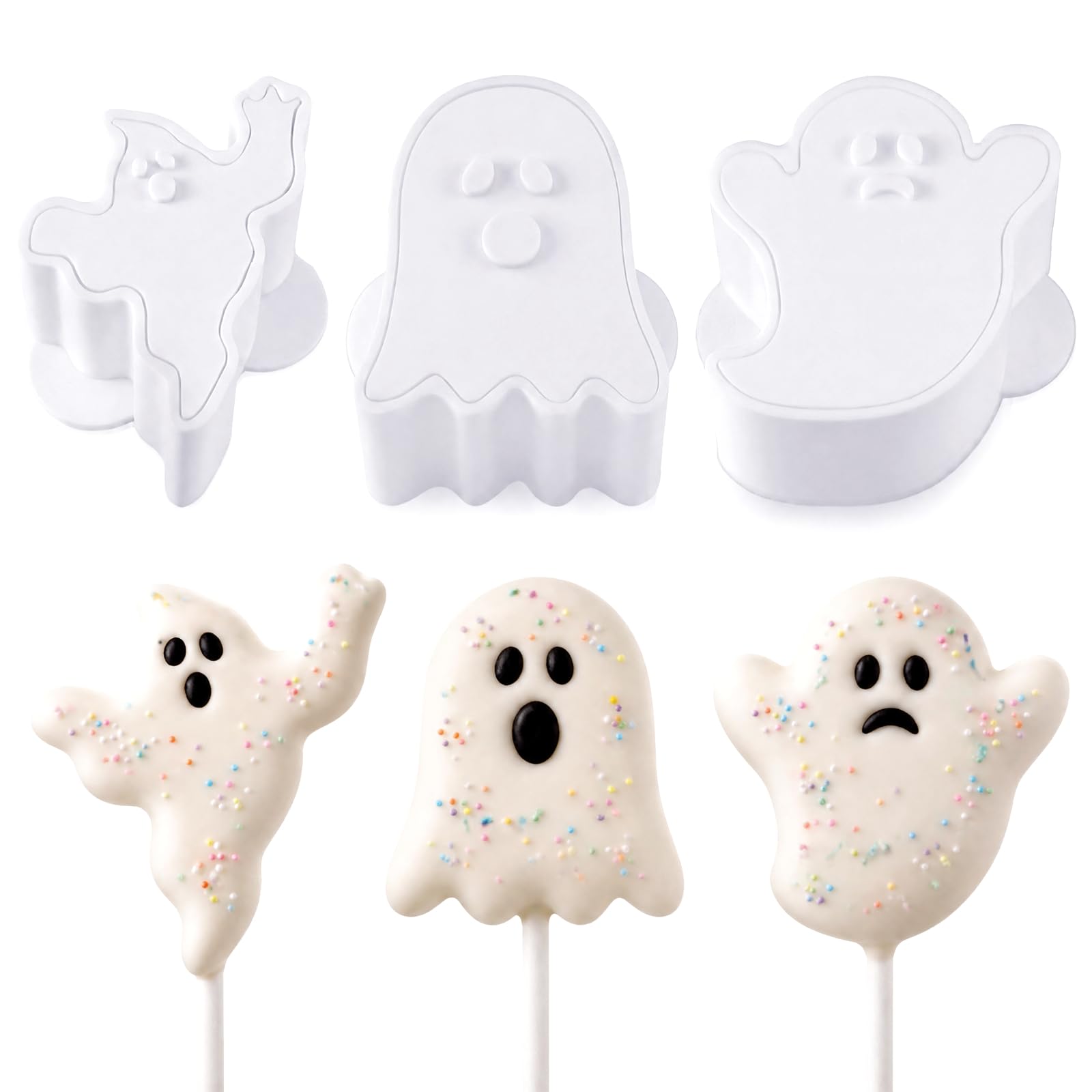 Newtay 3 Pcs Halloween Ghost Cake Pop Mold, ghost Theme Mold