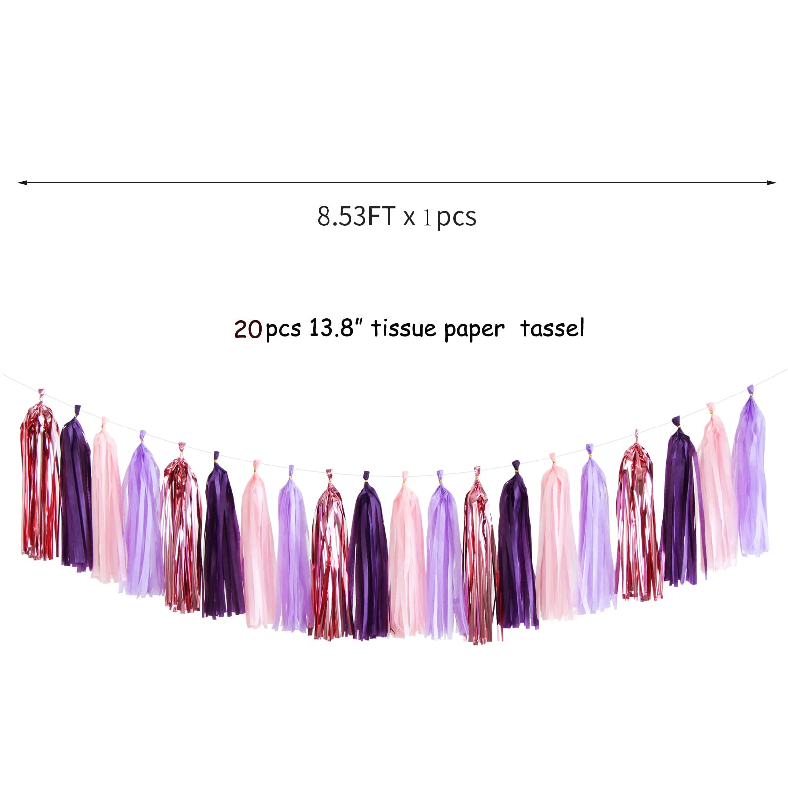 Pink-Purple Rose-Gold Party-Decorations Tassel Garland - 15pcs Baby Shower Decorations Girl Women Birthday Tassels Banner Stream