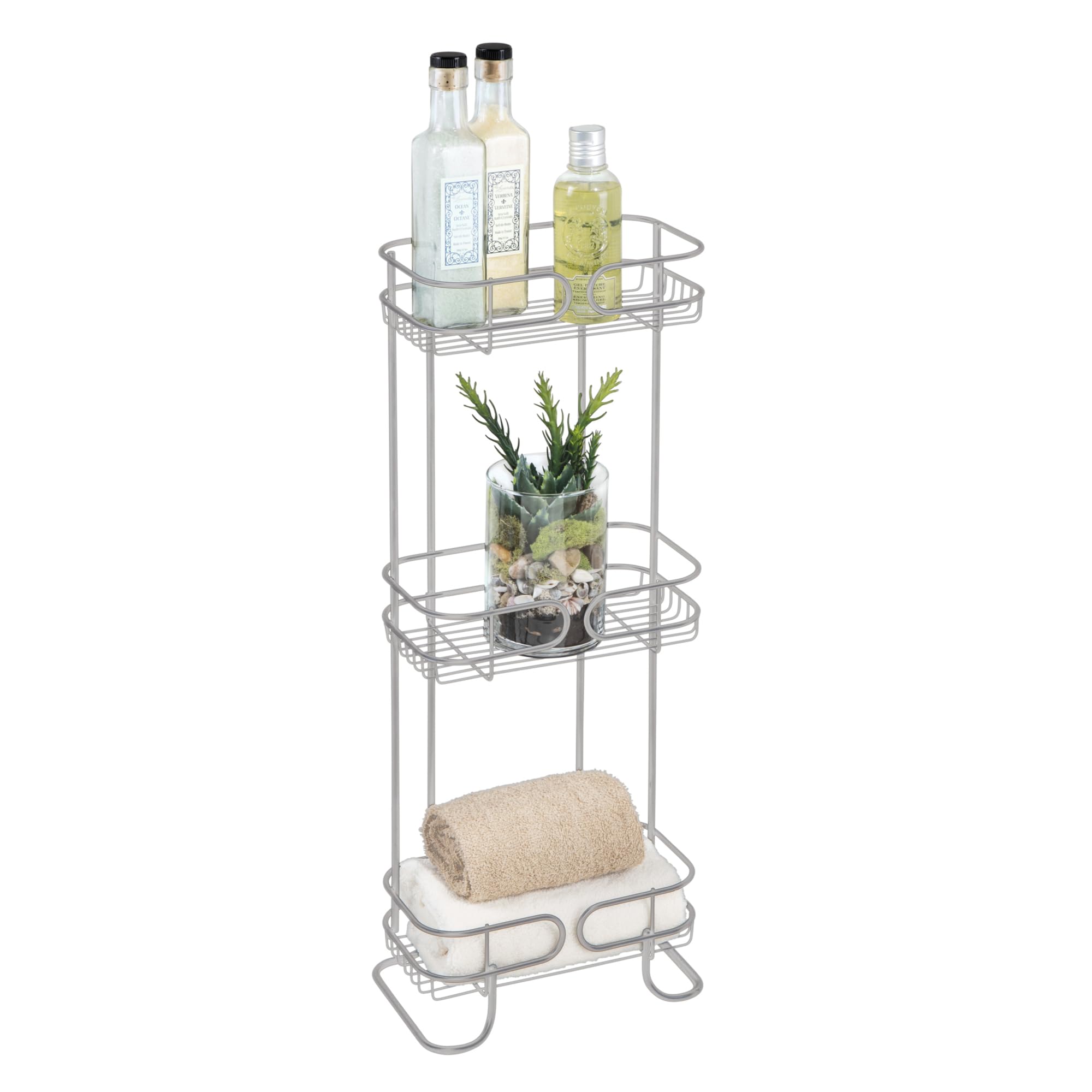 iDesign Neo Bathroom Standing Shelves, 3-Tier Metal Tower Shelves for Bathrooms, Bathroom Caddy Silver-New Condition