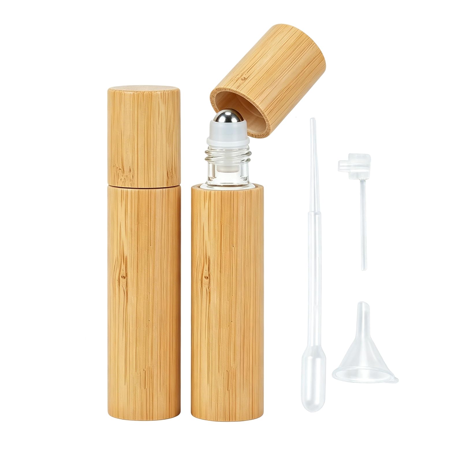 QUUPYSTORE 2 Pcs 10ml Bamboo Essential Oil Roller Bottles with Filling Tool
