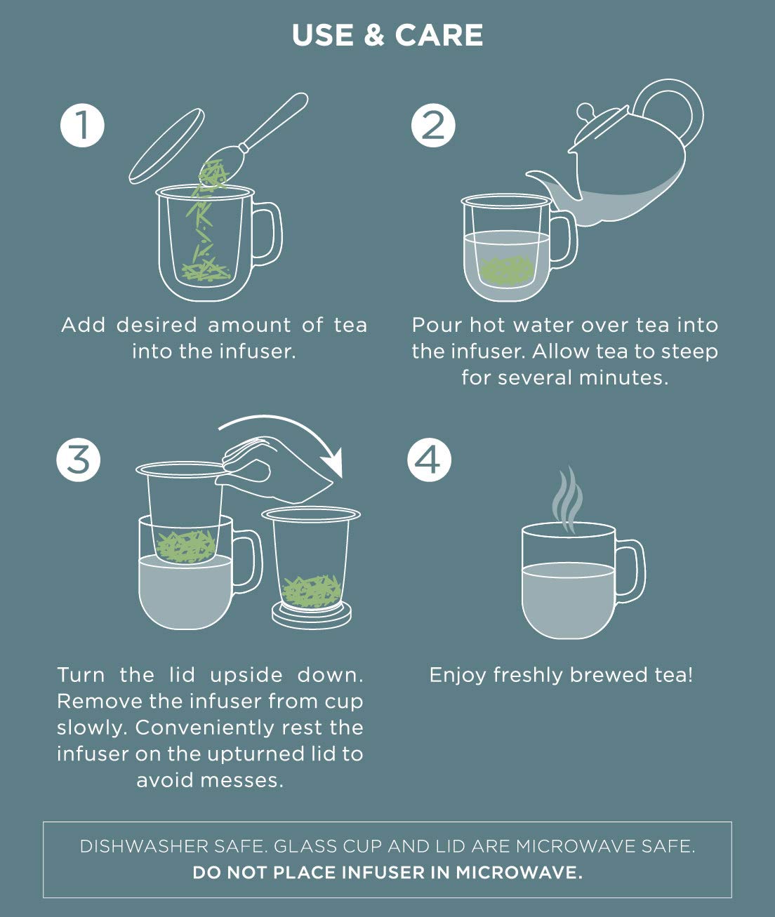 Teabloom Personal Tea Maker - Insulated Heatproof Glass Cup With Loose Tea Infuser And Lid/Coaster - Borosilicate Glass Infusion