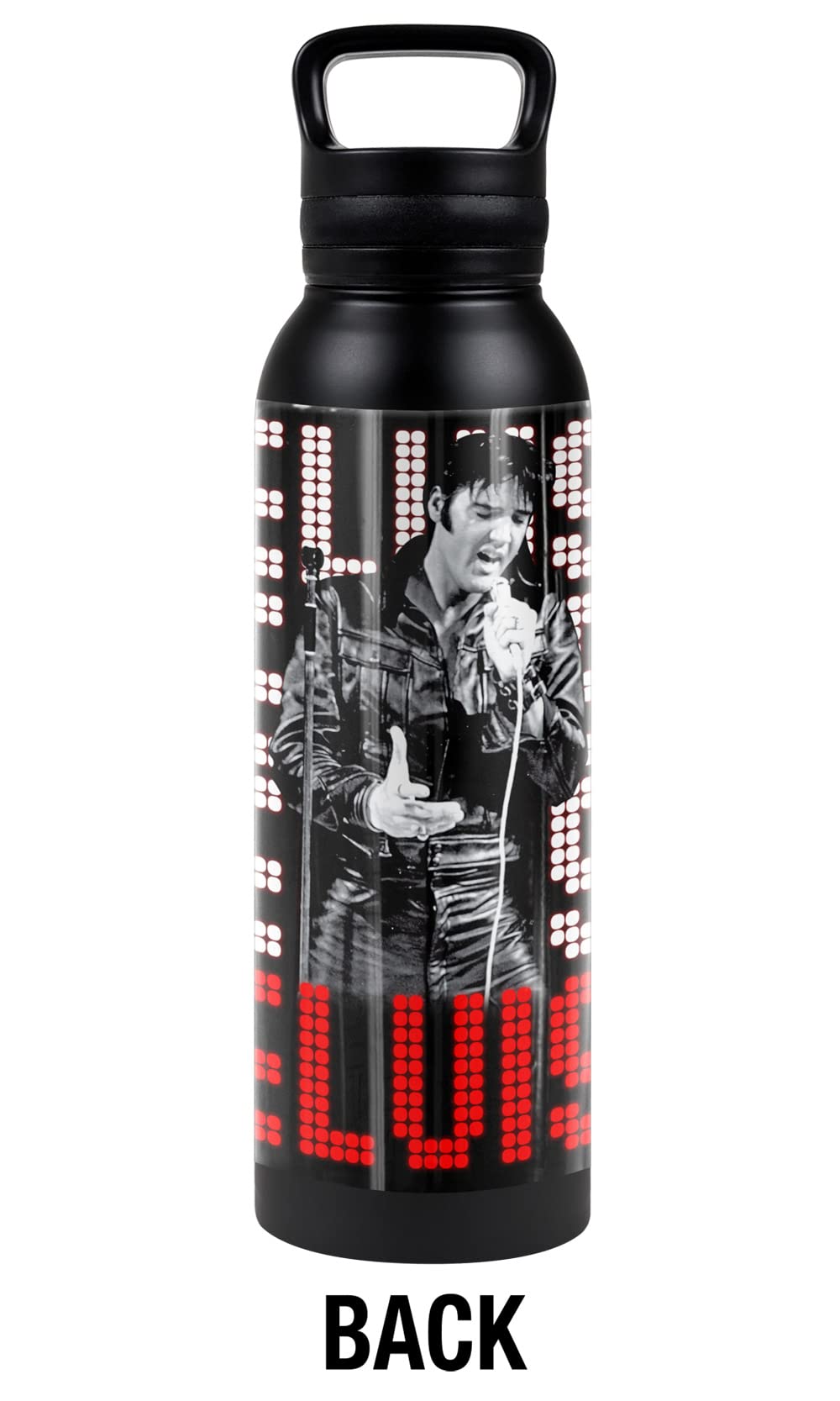 Elvis Official 1968 24 Oz Insulated Canteen Water Bottle, Leak Resistant, Vacuum Insulated Stainless Steel With Loop Cap, Black