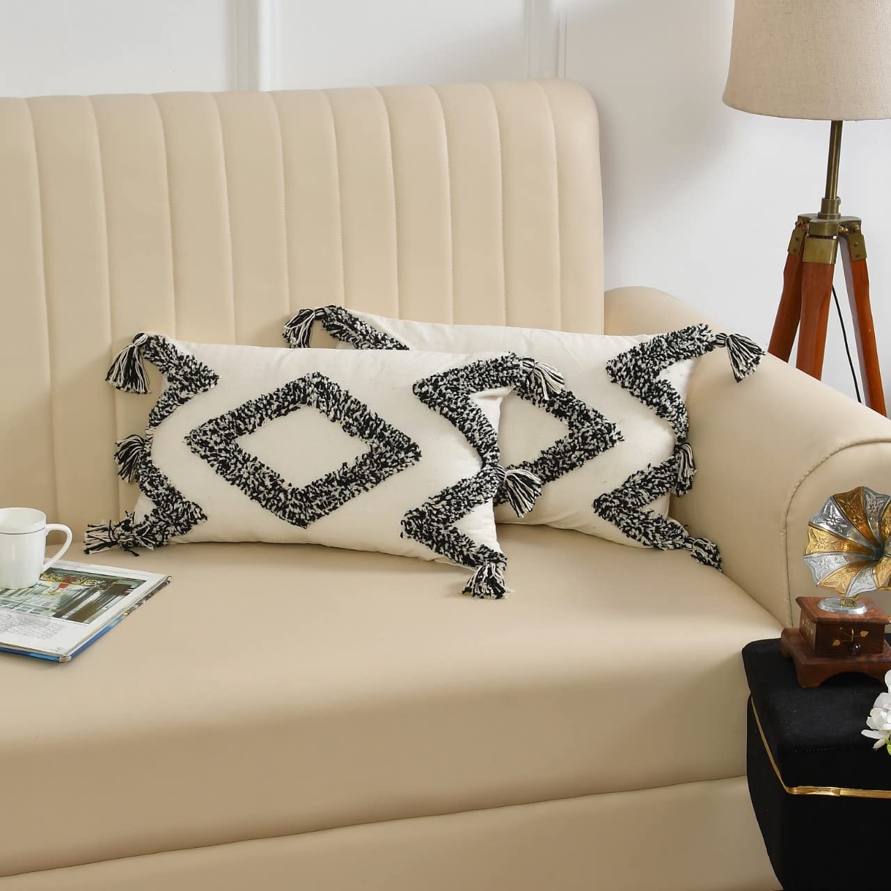 Wisdom Decor Sofa Cushion Cover Cotton For Living Room Couch Soft Pillow Cover Size 12X20 Inch Black Diamond Pack Of 1