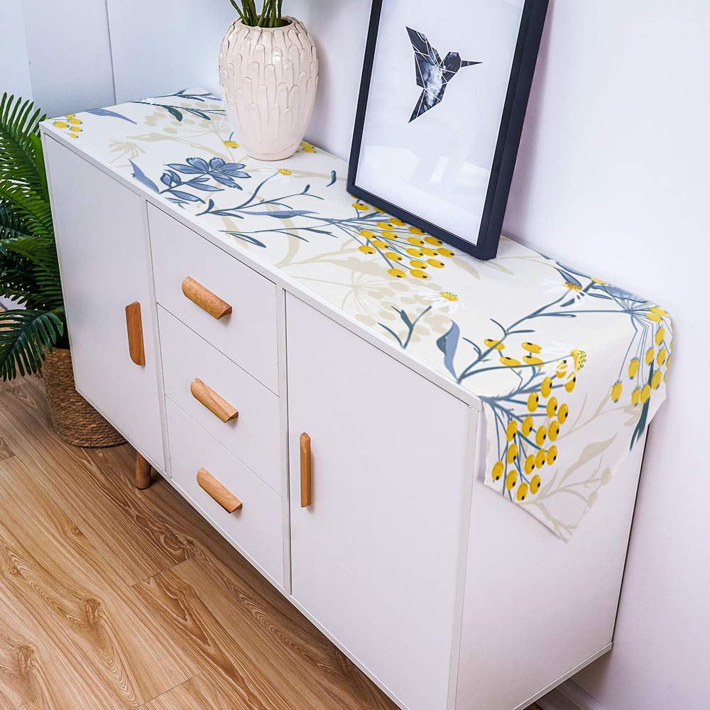 Hellowink 13X70Inch Burlap Table Runners, Vintage Floral Plant, Cotton Linens Table Runner Cloth For Wedding Dinning Room Partie