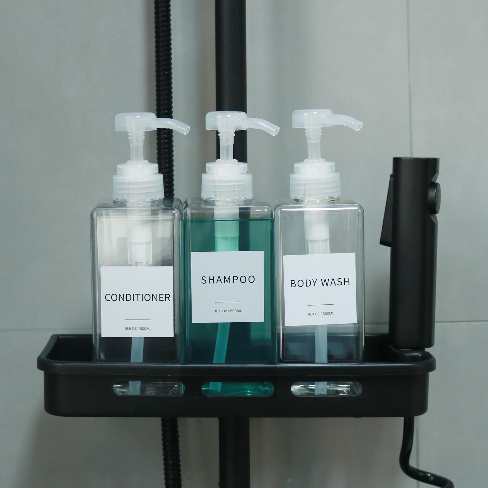 Shampoo And Conditioner Dispenser, Refillable Plastic Shampoo Pump Bottles With Waterproof Labels, Empty Body Wash Dispenser Set