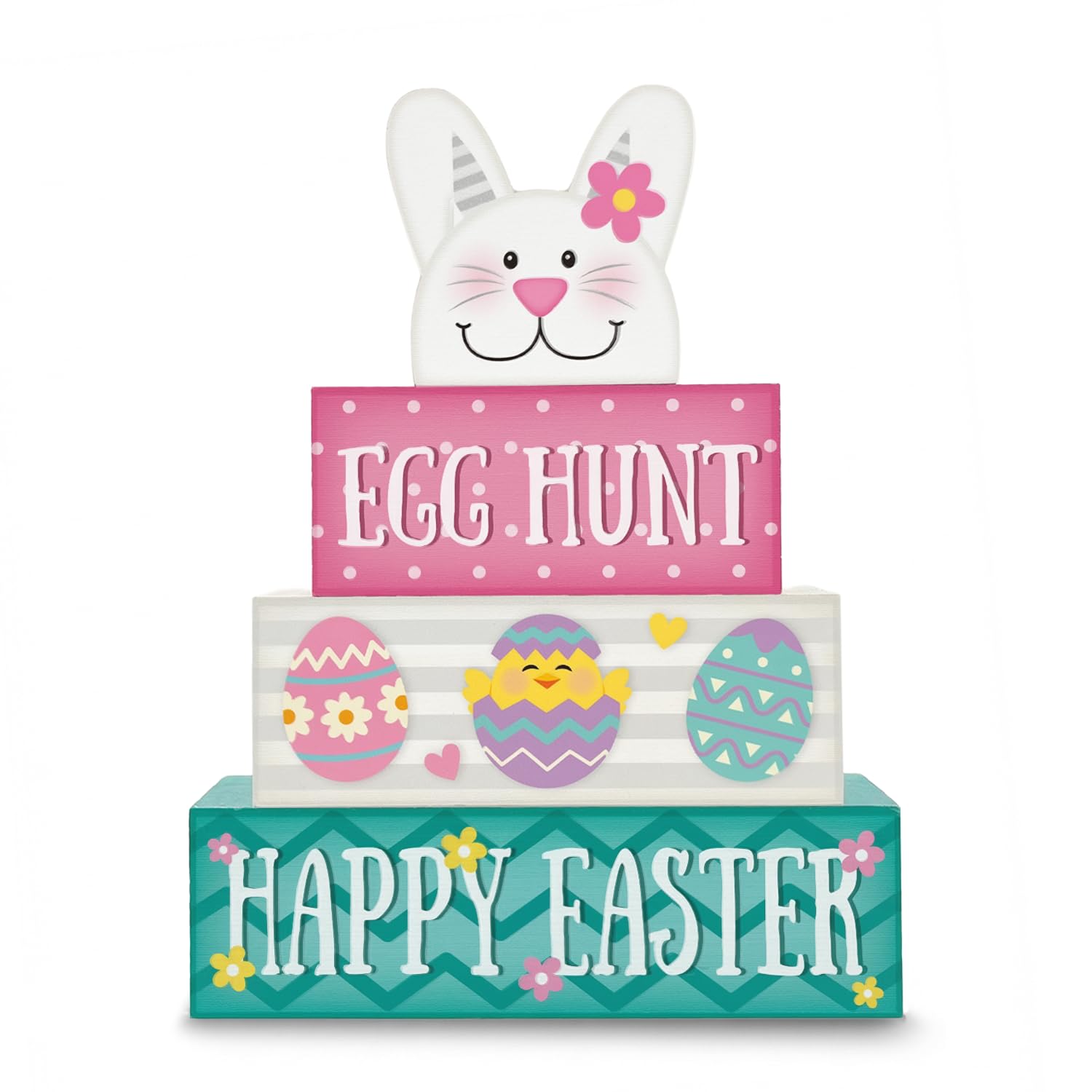 Golibra Easter Decorations, 4 Pcs Wooden Easter Table Decorations, Cute Bunny Tiered Tray Decor, Wooden Table Sign for Desk Shel