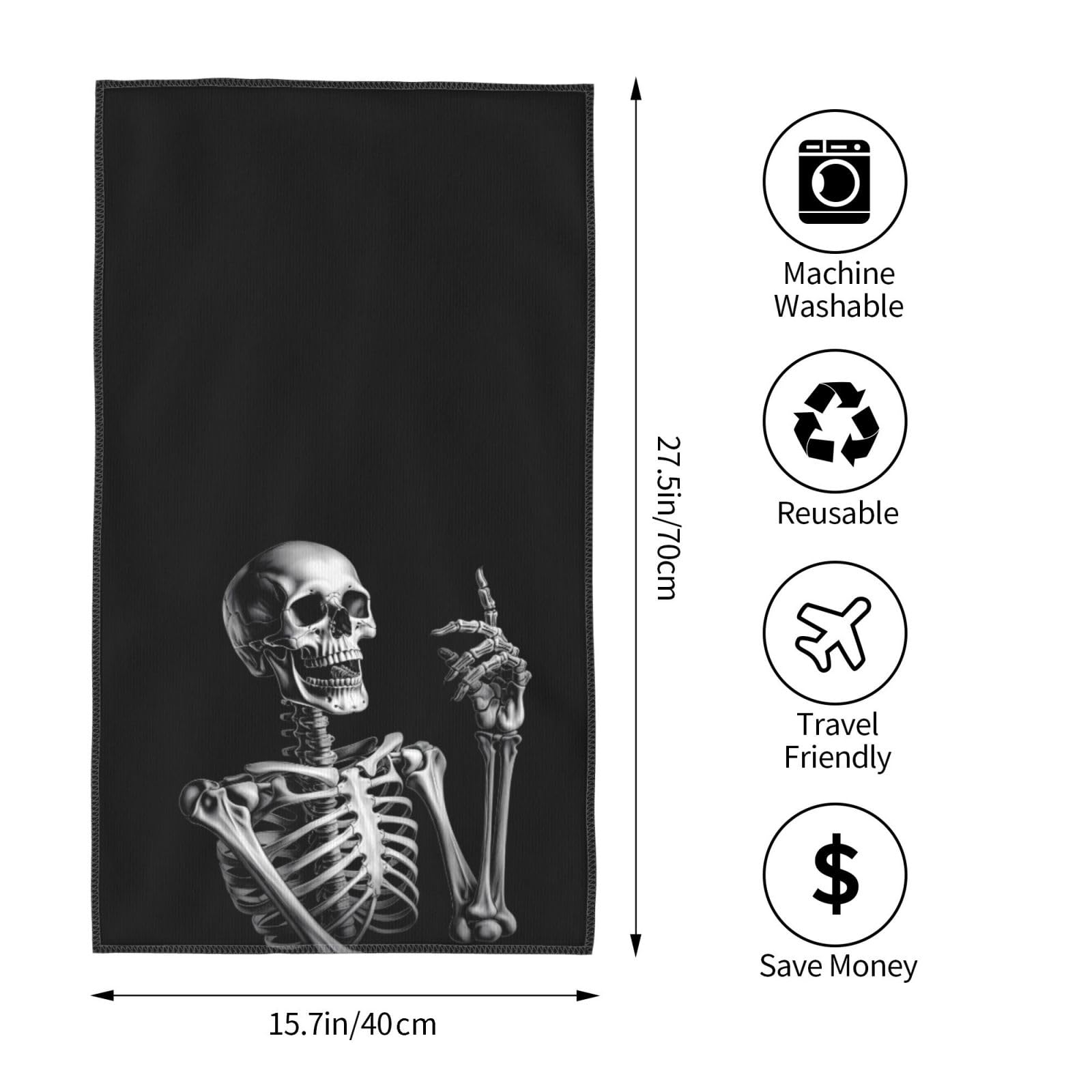 Aieefun Ultra Soft Absorbent Hand Towels, Rock and Roll Halloween Skull Bathroom Towel for Gym and Spa, 27.5 x 15.7 Inches