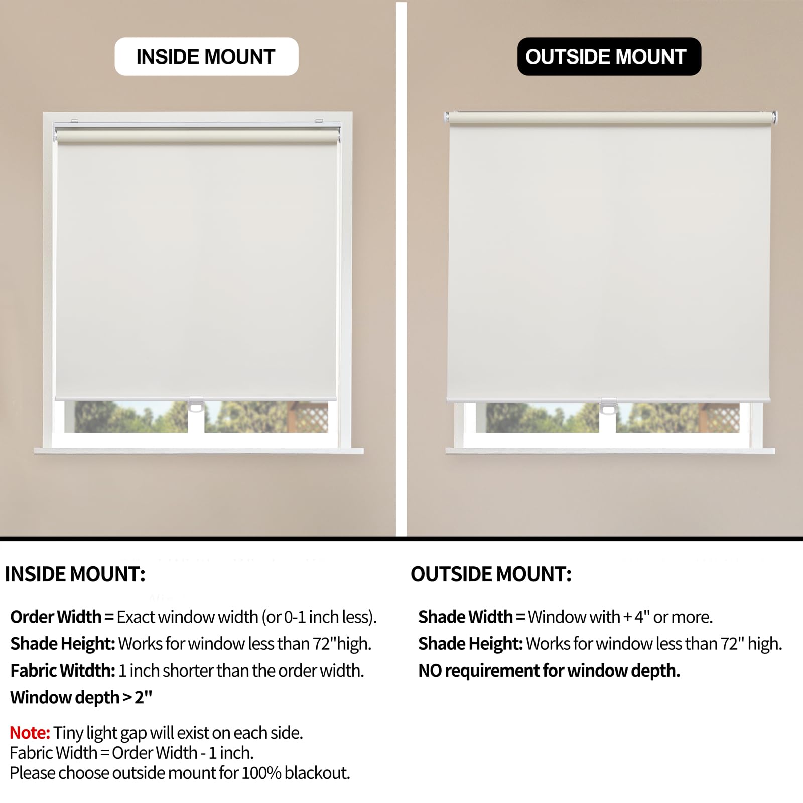 Sunoff Cordless Roller Shades for Windows Solar Shades UV Protection with Water Proof Fabric,Window Shades for Home and Office,E