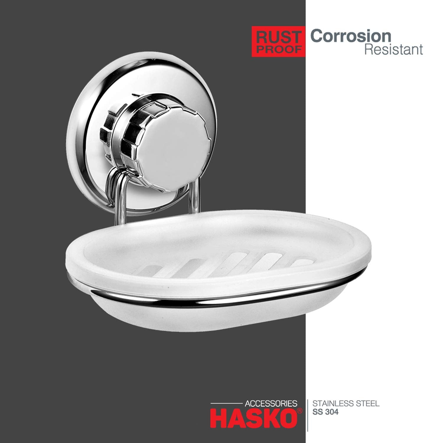 Vacuum Suction Cup Soap Dish Holder By Hasko Accessories - Strong Stainless Steel Sponge Holder For Bathroom & Kitchen - Soap Ca
