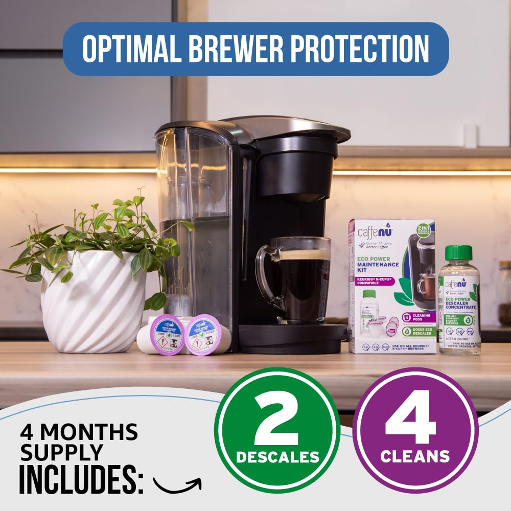 Caffenu Keurig Descaling Solution & Cleaner Pods - 3.5 oz, 4 Uses, Removes Limescale for Better Tasting Coffee