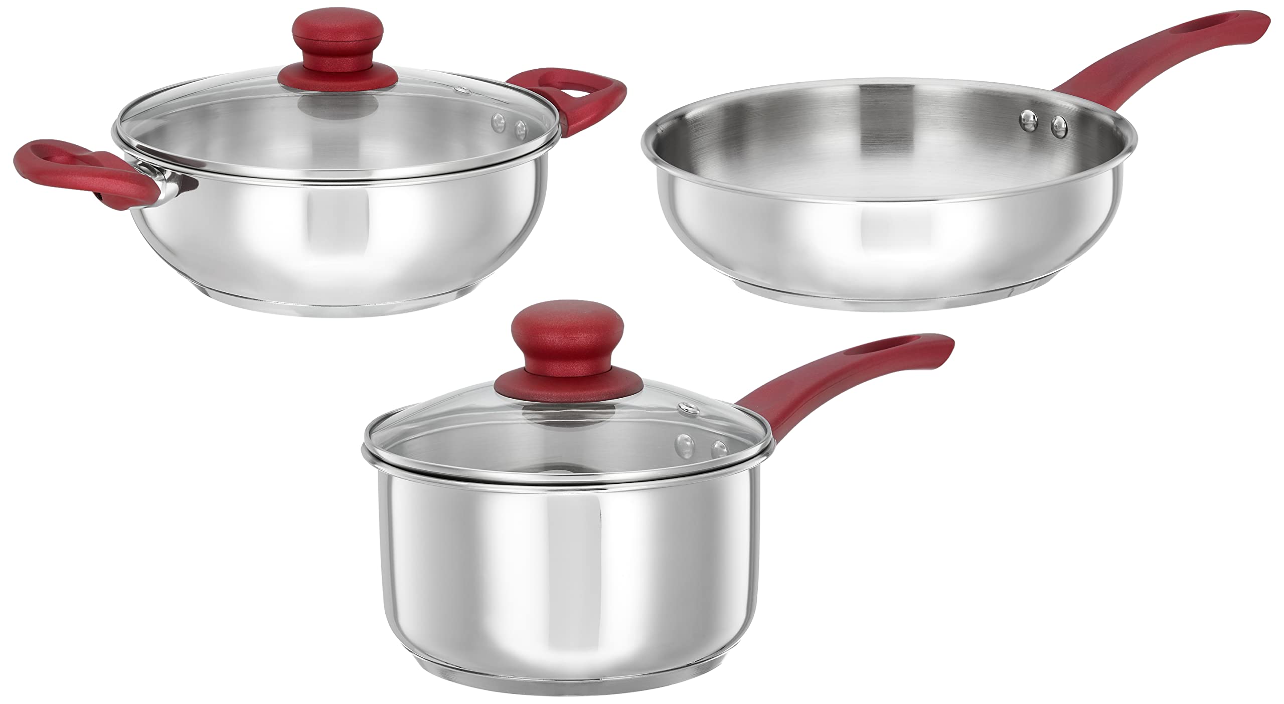 Amazon Brand - Solimo Stainless Steel 3 Pcs Cookware Set| Three Layer Impact Forged Bottom |Soft Touch Handles | Durable | Kadha